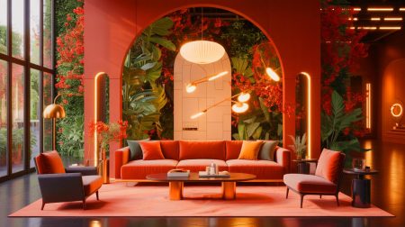 Illustration de la Foire de Paris 2025 avec des innovations dans le design d'intérieur. Image réalisée par IA.