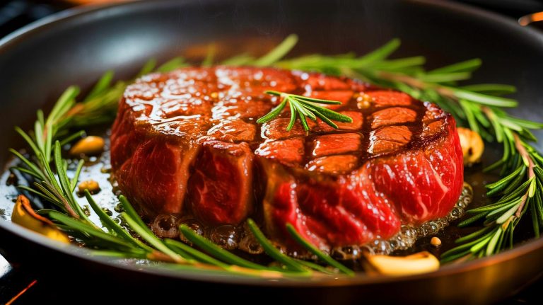 Découvrez la règle du 3-3-2-2 : cette méthode culinaire inédite pour obtenir un steak parfait pourrait bouleverser vos dîners entre amis et famille Illustration de la méthode 3-3-2-2 pour une cuisson parfaite du steak. Image réalisée par IA.