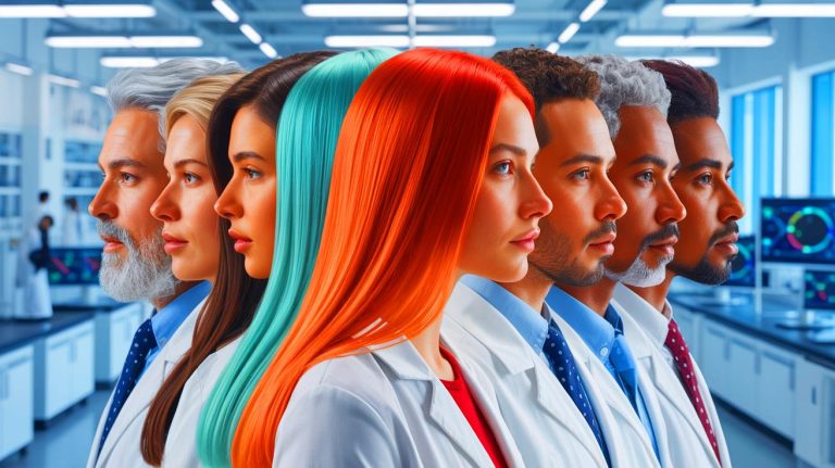 Illustration de la réversibilité potentielle du grisonnement des cheveux grâce à la recherche scientifique. Image réalisée par IA.
