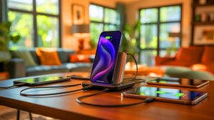 « J’ai cru que tout allait exploser » : ces erreurs de charge de smartphones et trottinettes électriques qui conduisent trop souvent aux urgences en France Illustration de la sécurité lors de la recharge des batteries lithium-ion, générée par intelligence artificielle.