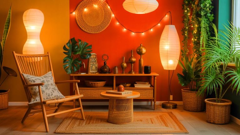 « J’ai transformé mon salon en paradis bohème sans dépenser un centime » : découvrez ces astuces déco qui transforment tout sans rien changer Illustration de l'ambiance bohème chic dans un salon, générée par intelligence artificielle.