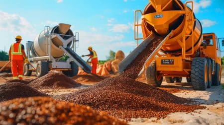 Illustration de la transformation des marcs de café en matériau innovant pour l'industrie du bâtiment.